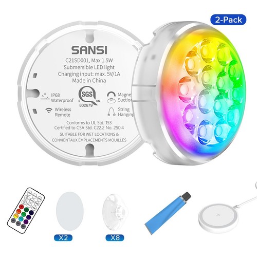 1/2 Pack Rechargeable Submersible LED Pool Lights Wireless Remote Dimmable IP68 - Picture 18 of 22