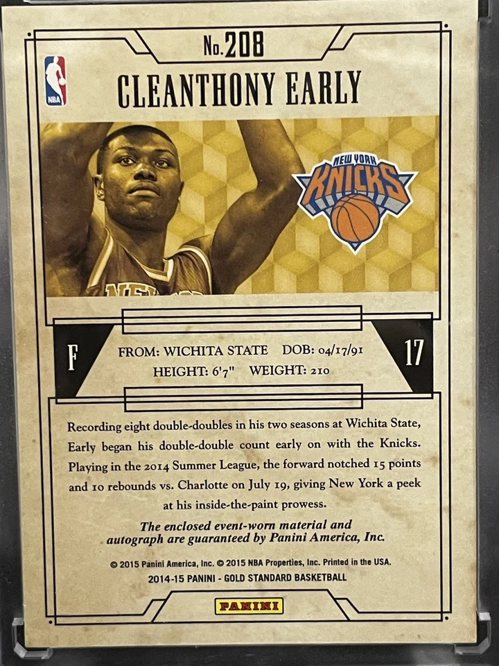 Cleanthony 2014-15 年初帕尼金标准 /199 #208 新秀签名 RC 尼克斯 — 第 3/4 张图片