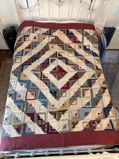 Antique American Log Cabin Patchwork Quilt Cottagecore Full Size