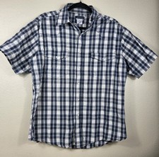 Vintage Wrangler Western Snap Shirt Mens L Blue Plaid Pearl Snap Short Sleeve