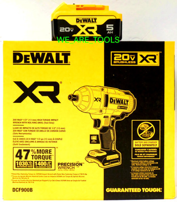 Dewalt DCF900B 20V 1/2''  High Torque Impact Wrench w Hog Ring, 1) DCB205 Battery