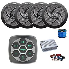 Metra Marine 3-Zone BT Controller, Amp w/Kit, 4X 5.25" 180W Black Speakers,Wire