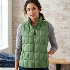 VTG GAP Puffer Vest Women Medium Green Down Filled Quilted Mock Neck HOL-2003