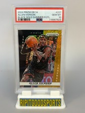 Allen Iverson 2024 Prizm Deca #227 Black Gold Shimmer FOTL /8 PSA 10 Sixers
