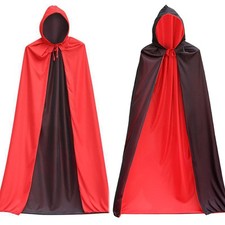 Unisex Christmas Halloween Witch Party Reversible Hooded Cape Cloak Red Black
