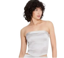 Wild Fable Womens Bustier Tube Top Gray Satin Smocked JR M New