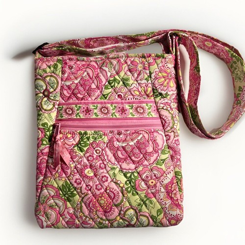 Vera Bradley Quilted Crossbody Bag Pink Green Floral W Adjustable Strap - Picture 1 of 7