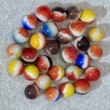 LOT OF 29 Vitro Agate All Red Glass Marble Mixed Blackline Pepsi Colors Vintage