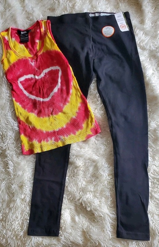 LOT OF 2 GIRLS WONDER NATION BLACK LEGGINGS SIZE XL (14-16) NWT & TIE DYE Tank