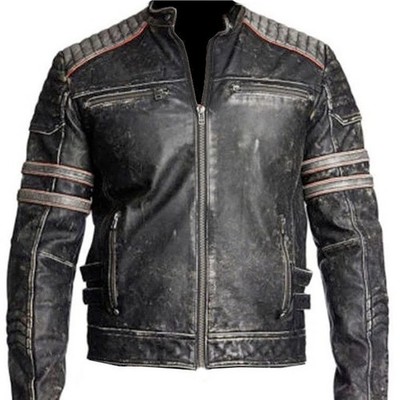 Men's Leather Casual Biker Jacket Café Racer Bomber Style Genuine Biker Fit