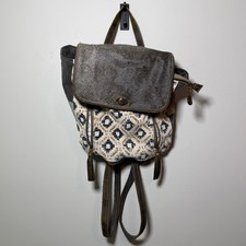Myra Bag Backpack Med Gray Brown Boho Canvas Leather Hair-On Southwestern Boho
