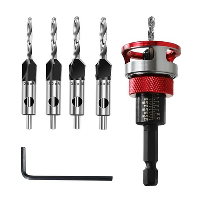 #ad 4PCS Countersink Drill Bit Set with Adjustable Depth Stop M2 HSS Woodworking Bit $17.99