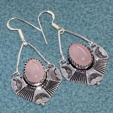 925 Silver Plated Exclusive Rose Quartz Earrings 2" Elegant Jewelry Trendy GW