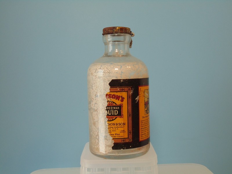 Vintage Johnson & Sons Perpared Wax Advertising Glass Bottle
