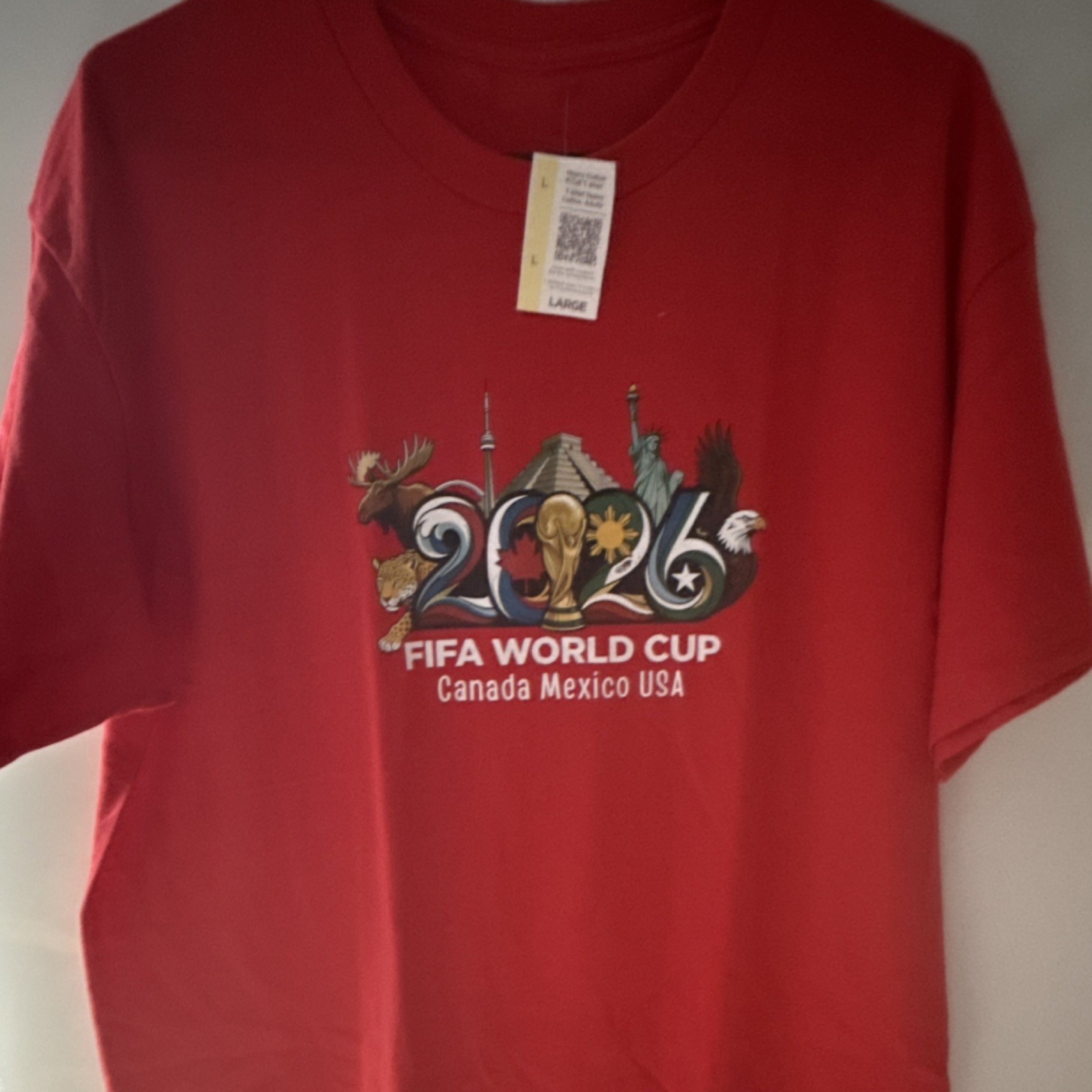 FIFA World Cup 2026 Canada Mexico USA Soccer Red Shirt Large
