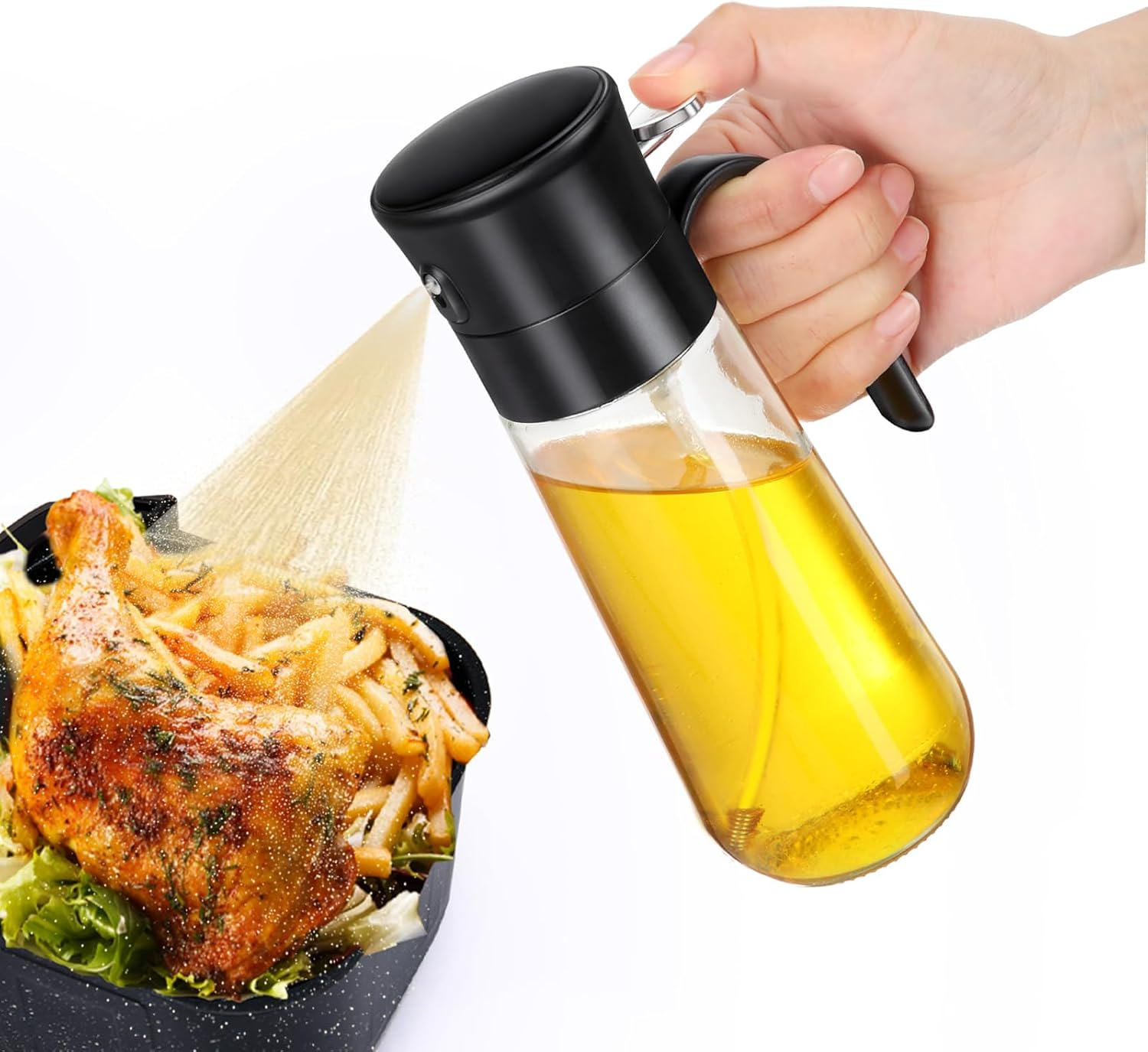 Oil Spray Bottle, Glass Oil Dispenser Bottle [Fine Spray & Clog-Resistant Filter