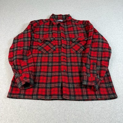 Vintage Pendleton Loop Collar Wool Shirt Mens XL Red Plaid Made USA Heritage 60s