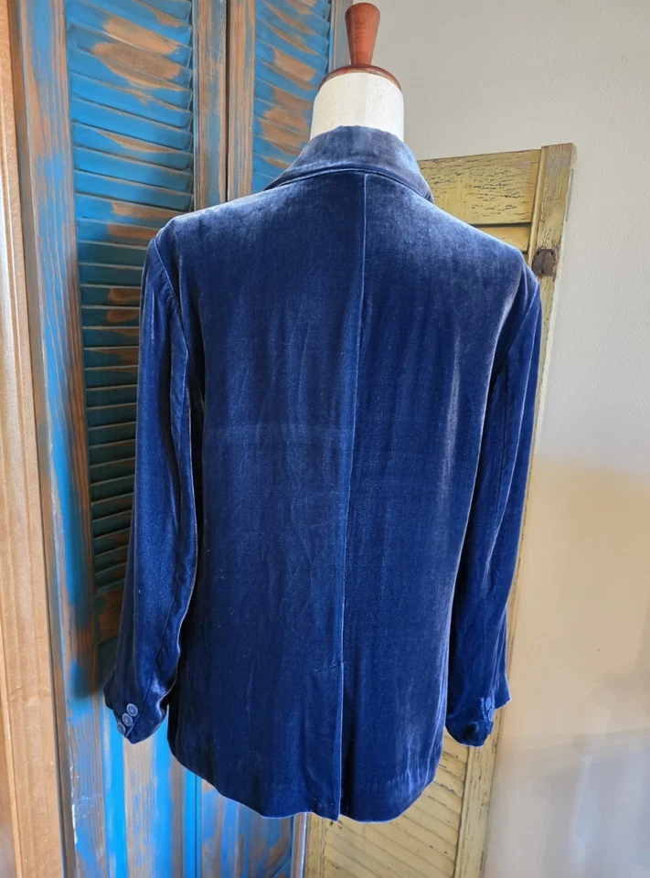 Blazer Sundance Terciopelo Mezcla Seda 2 Botones Mujer 12 Azul Pkts Vacaciones LEER SLV Foto 4 de 4