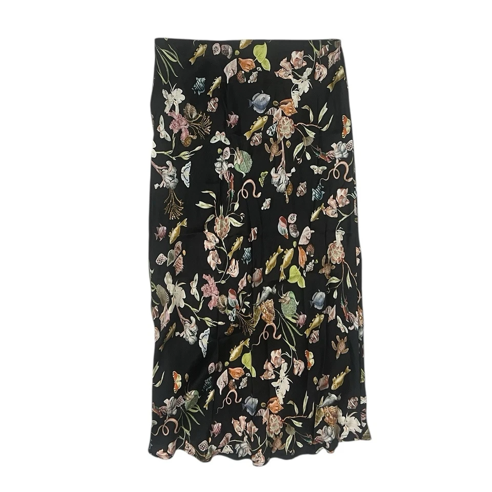 Silk Laundry Skirt Size S 10 Small Midi Animalia Print Satin Elastic Waist Foto 4 de 4