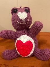 Hand Crocheted Purple Bear Plush with Heart Accent