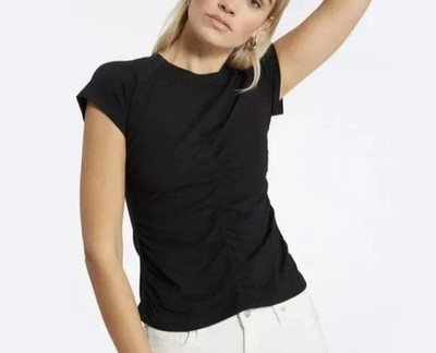 SANCTUARY Gather Me Close Top Sz S Black Cap Sleeve Ruched Front Cotton Rayon Bl