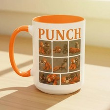 Punch Monkey Photo Collage Mug, Viral Baby Macaque Coffee Cup, Emotional Support