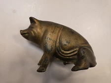 Vintage Antique A.C Williams “Seated Pig" Cast Iron Piggy Bank Circa 1910