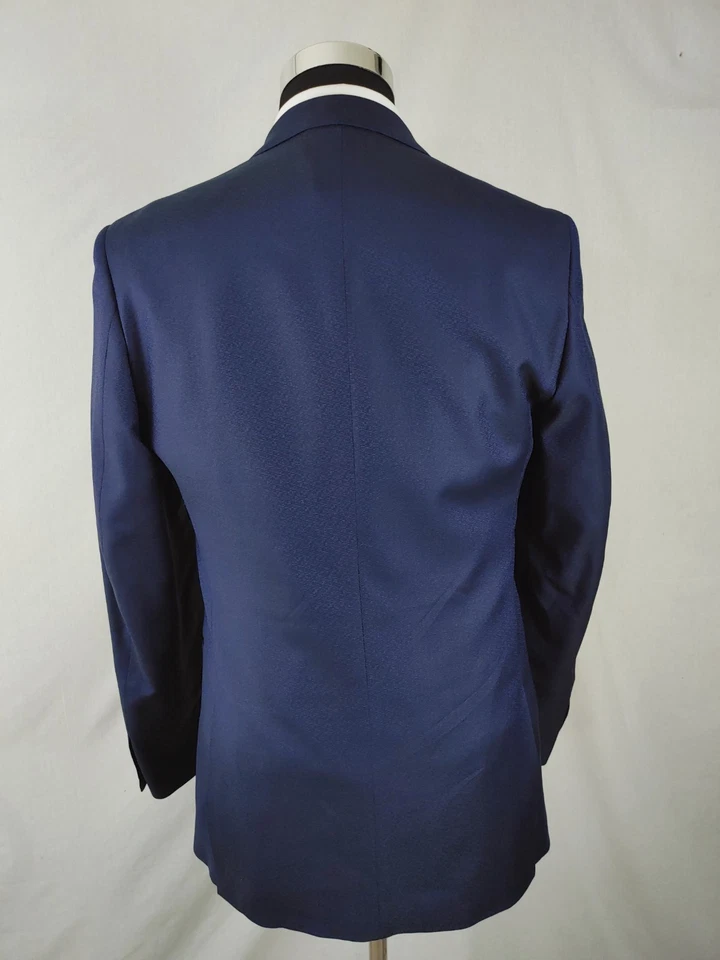 Chaqueta Blazer Calvin Klein Para Hombres 40L Calce Ajustado Azul Marino Esmoquin Cena Negro Lana Foto 4 de 4