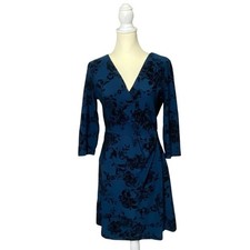 Francesca's ALYA Blue & Black Floral Faux Wrap Side Knot Dress Women's Size M