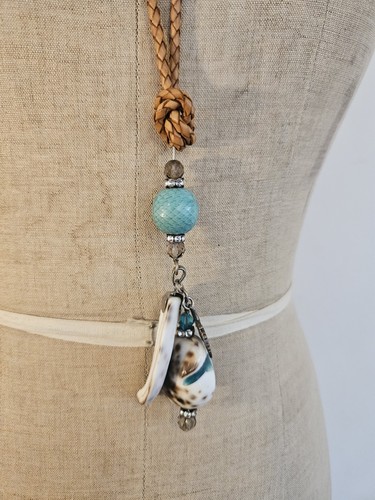 Vintage Boho Necklace 925 Silver Shell Ibiza Hippie Turquoise Shell Snake (#10) - Picture 2 of 12
