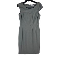 Calvin Klein Womens Gray Pleated Scoop Neck Cap Sleeve Sheath Dress Size 6