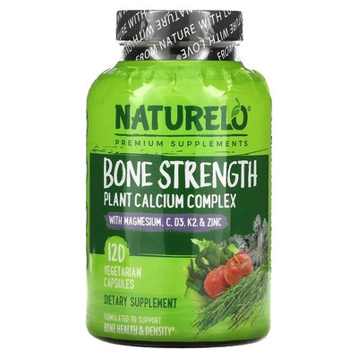 2 X NATURELO, Bone Strength, Plant-Based Calcium Complex, 120 Vegeta-Worldwide