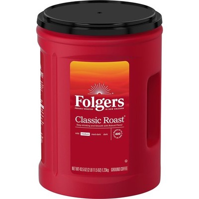 Folgers Classic Roast Medium Ground Coffee 43.5 Oz Fresh Rich Flavor Bulk Size