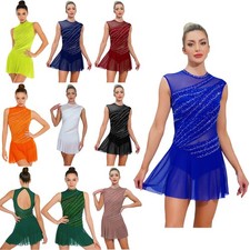 Lyrical Dance Costume for Women's Shiny Sleeveless Backless Ballet Dance Dress