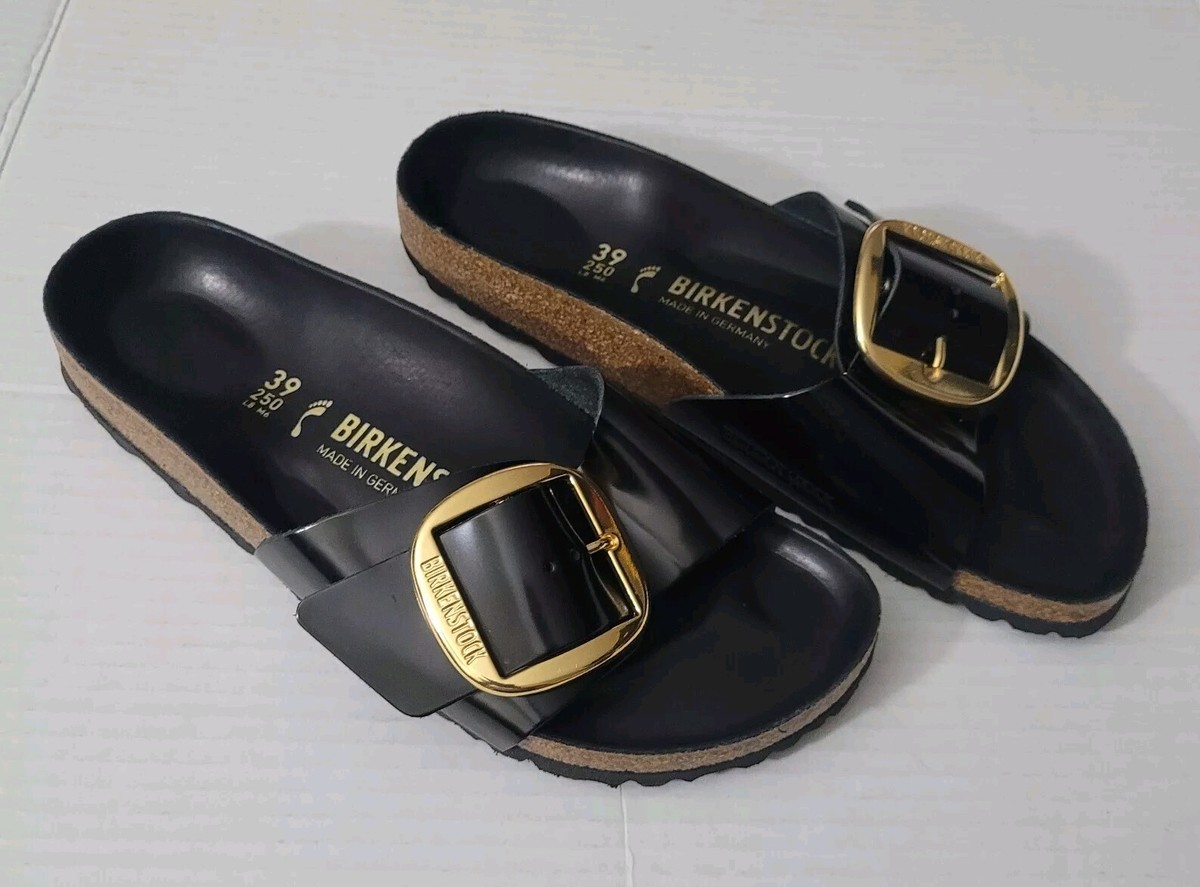 Birkenstock Madrid Big Buckle Slide Sandal High Shine Black