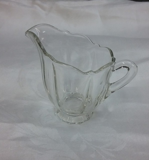Vintage Clear Glass Creamer with columned design and scalloped edge. eBay