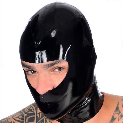 Latex Hood Open Eyes and Nose Sniper Cosplay Rubber Mask Solid Color Back Zipper - Picture 1 of 5