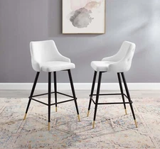 Modway Adorn Tufted Performance Velvet Bar Stool in White Set of 2