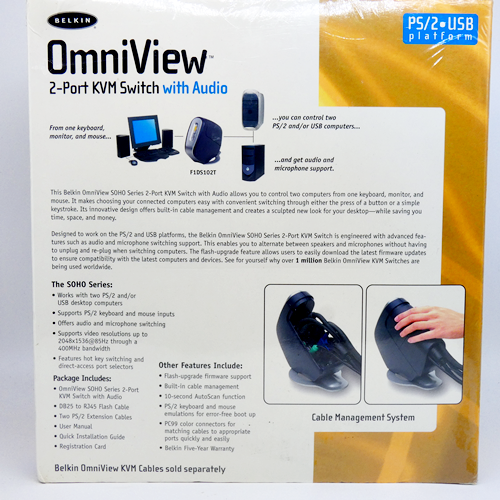BELKIN OmniView SOHO F1DS102U KVM Switch Audio PS/2 USB VGA 2-port PC Mac Linux - Picture 3 of 6