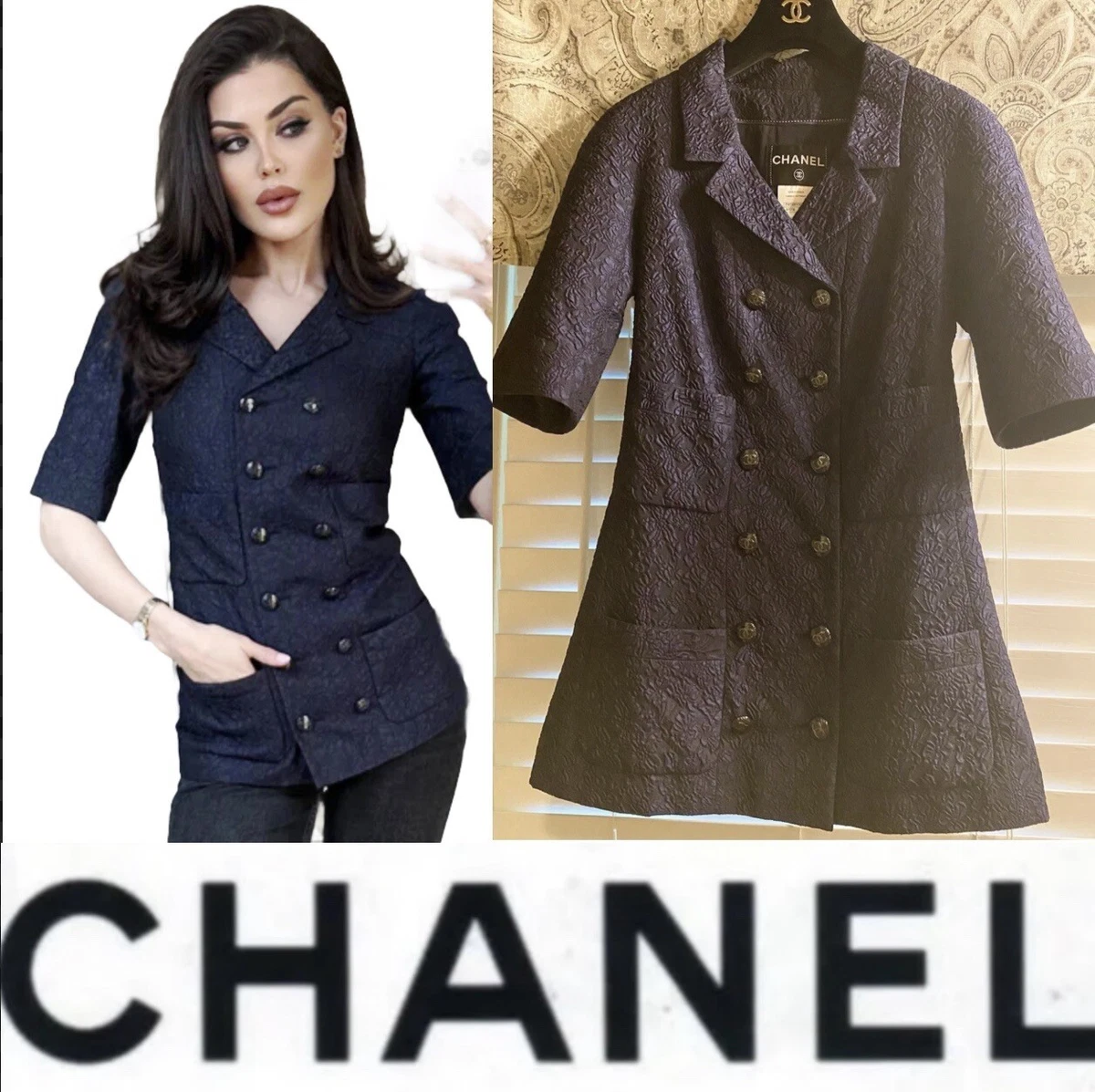 4K New Chanel 2014 Blue Black Brocade Jacket 34 2 4 6 Blazer Coat