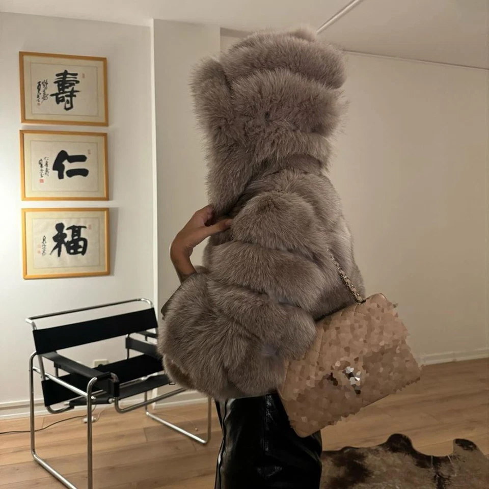 Fashion Hooded Real Fox Fur Coat Women Winter Fur Jacket Warm Outwear Size S-5XL - Image 3 of 4