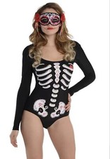 Day Of The Dead Womens Adult Sugar Skull Leotard Halloween Costume Bodysuit NEW
