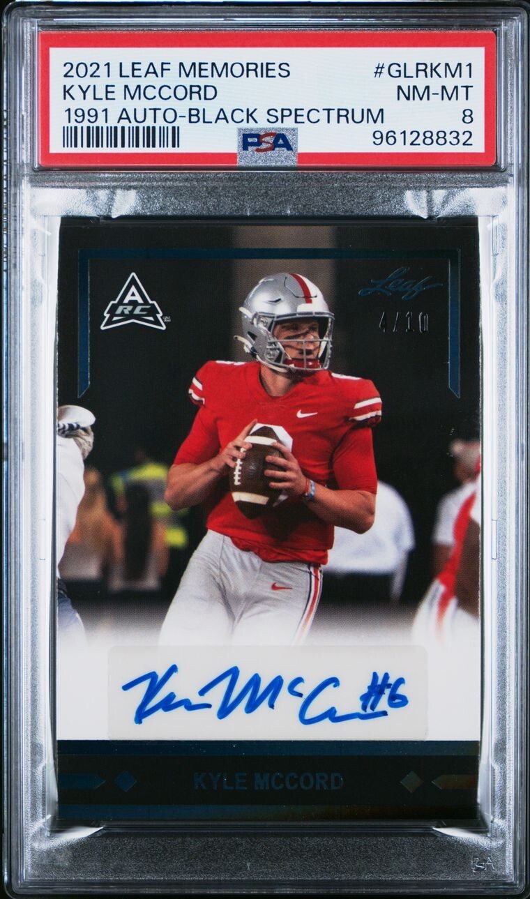 2021 Leaf Memories 1991 Autographs Black Spectrum Kyle McCord Auto /10 PSA 8 view 1
