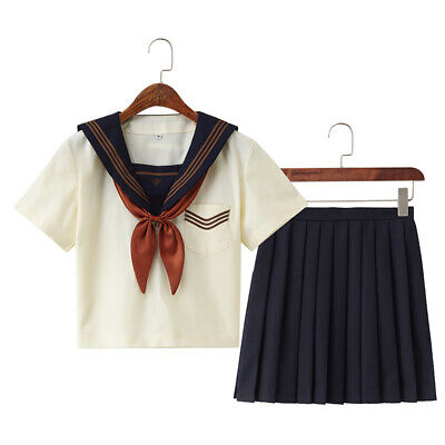 Girl JK School Uniform Blue Japan Sailor Dress Zipper Top Shirt Cosplay Costume