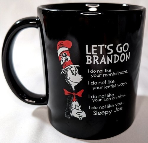 LET'S GO BRANDON Cat in the Hat NOVELTY CUP CERAMIC Black COFFEE MUG