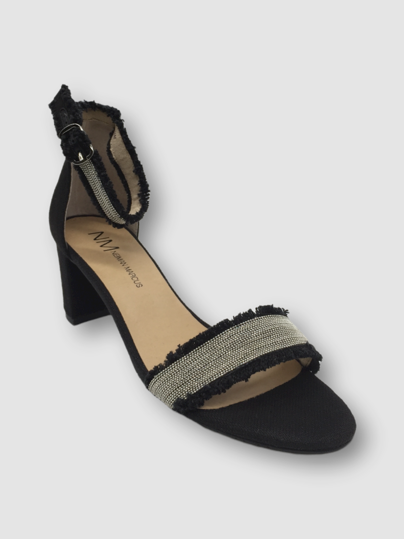 $169 Neiman Marcus Women's Black Malisy Fringe Heel Sandals Shoes US 8.5 M  881636351236 | eBay