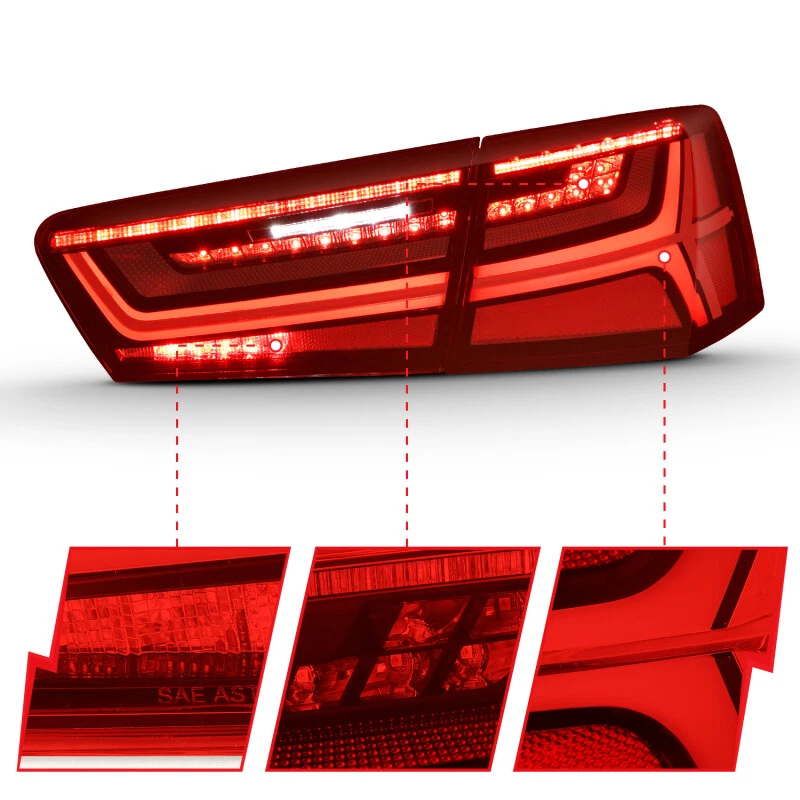 Luz trasera LED ANZO para Audi A6 2012-2018 carcasa negra lente roja/transparente 4 piezas Foto 3 de 4