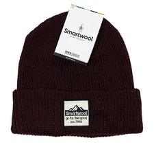 Men's SMARTWOOL Woodsmoke / Deep Wine Knit Beanie Cap Logo Wool + NEW NWT NiCe!