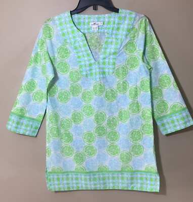 Vineyard Vines Womens Size XS Blue Green White Fruit Slice Cotton Tunic Top