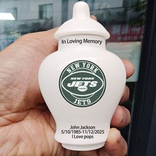 Ceramic Mini Urn   New York Jets Football Theme, Custom Text
